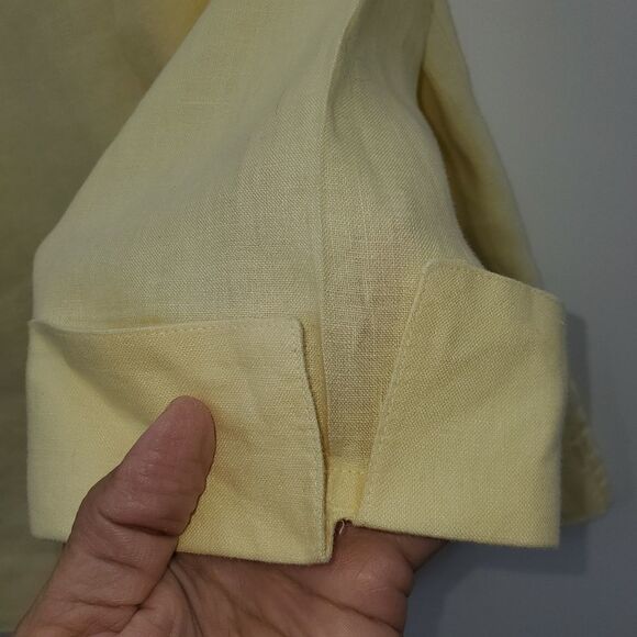 Chadwicks Band Collar Long Sleeve Button Up 100% Linen Blouse Yellow Size Large - Picture 8 of 12